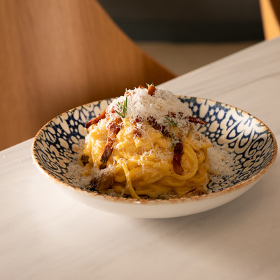 Carbonara Pasta at Restaurant Al Lado in the Hotel EME Catedral Mercer