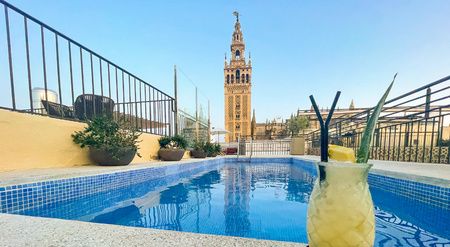 Hotel EME Catedral Mercer pool with views to the Cathedral of Seville